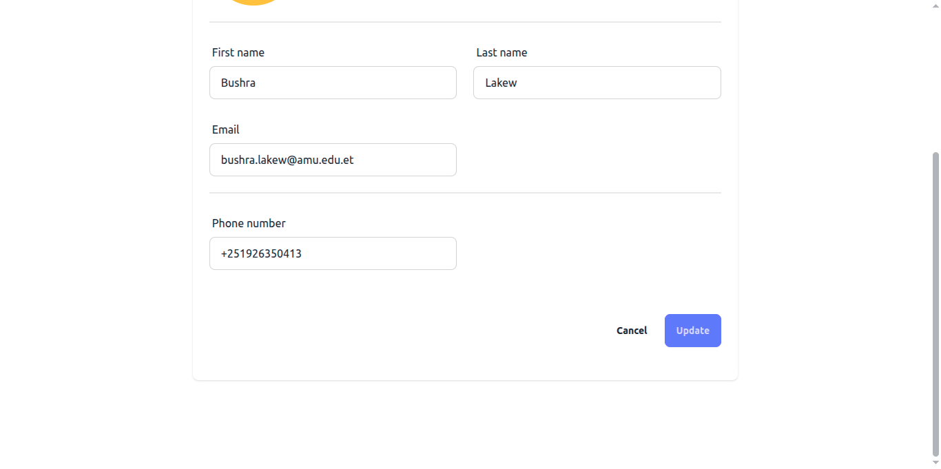 Student edit profile page