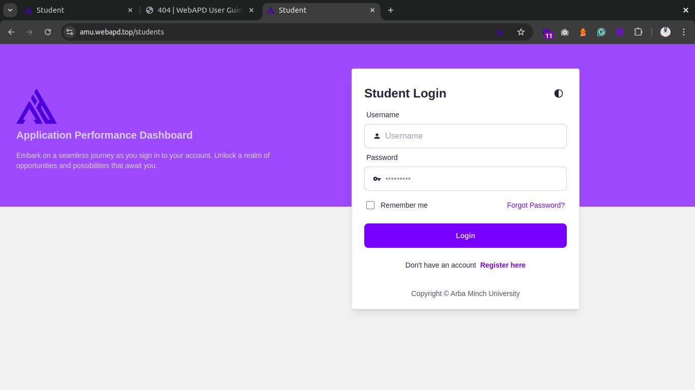 Student Login Page