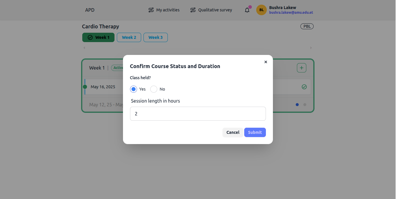 Modal with Yes/No options