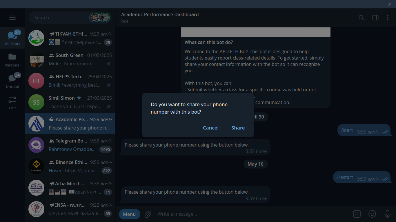 Bot’s share contact interaction